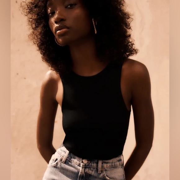 NWT. Zara Black Viscose Blend Knitwear Sleeveless Bodysuit. Size S. - Picture 2 of 9